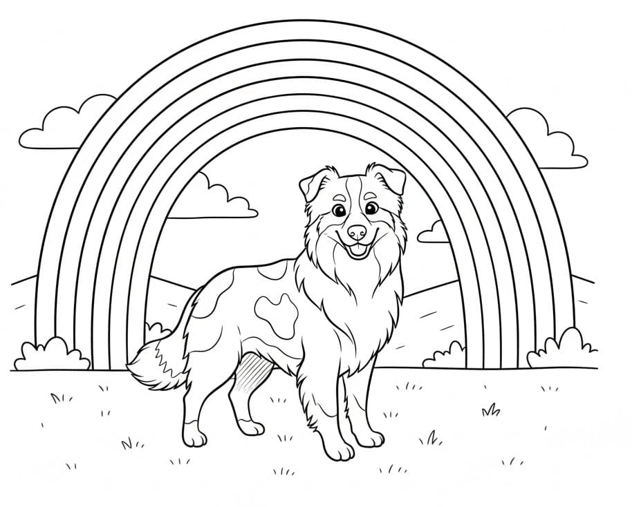 Coloriage Berger australien et arc-en-ciel