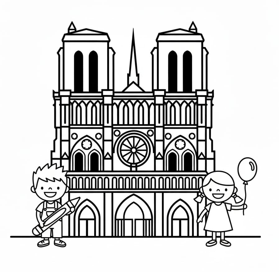 Coloriage Cathédrale Notre-Dame de Paris Imprimable Gratuit