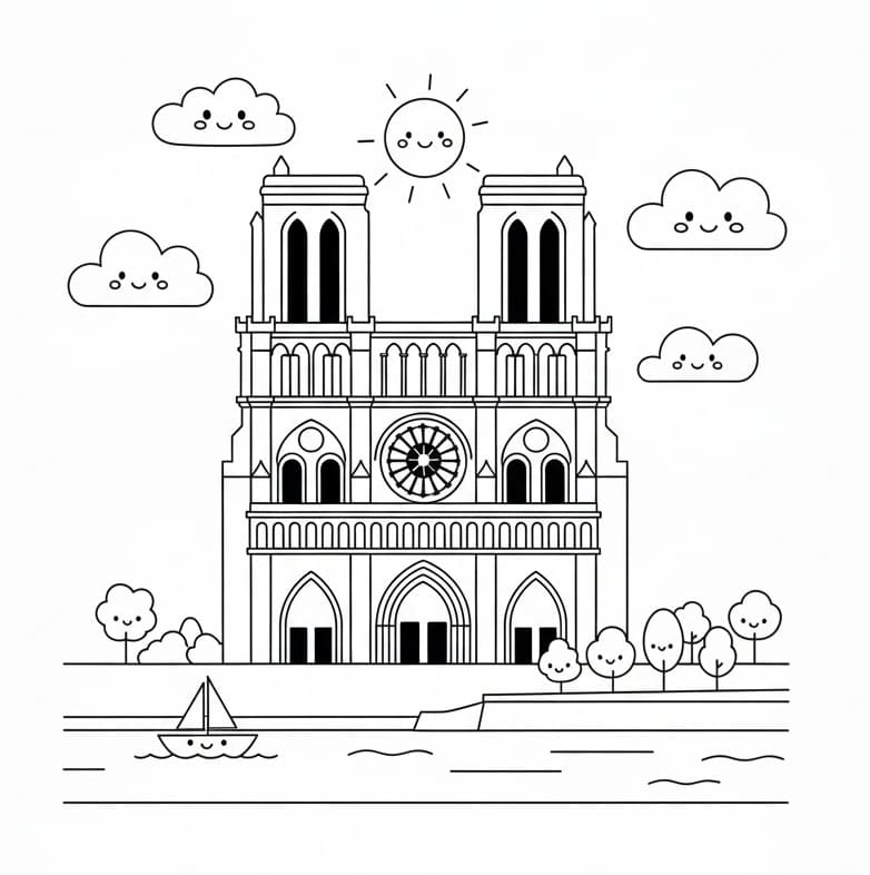 Coloriage Cathédrale Notre-Dame de Paris Imprimable