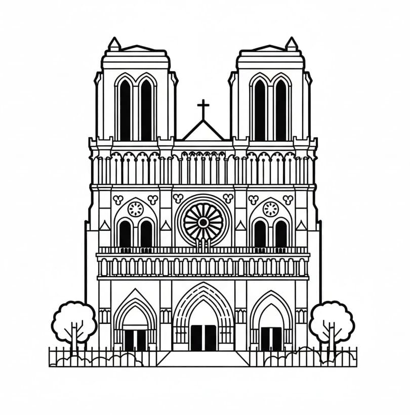 Coloriage Cathédrale Notre-Dame Imprimable Gratuit