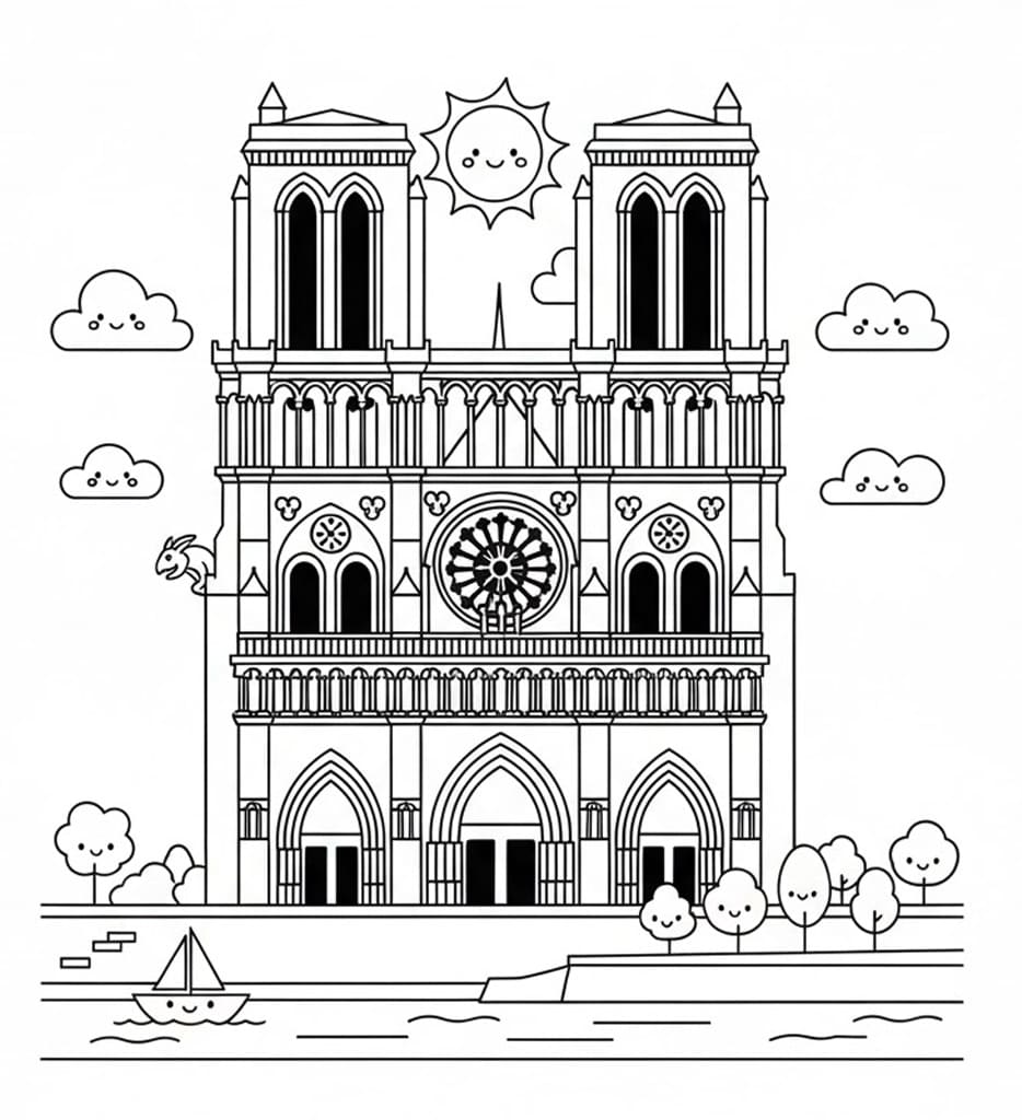 Coloriage Cathédrale Notre-Dame Pour les Enfants