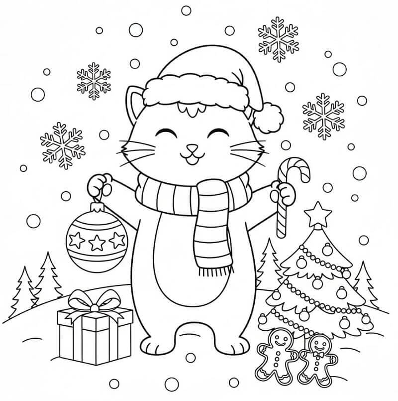 Coloriage Chat de Noël
