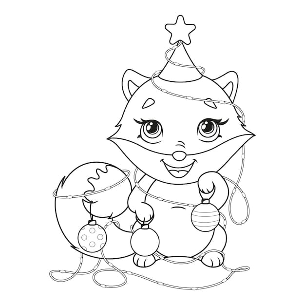 Coloriage Chat de Noël Gratuit Pour les Enfants