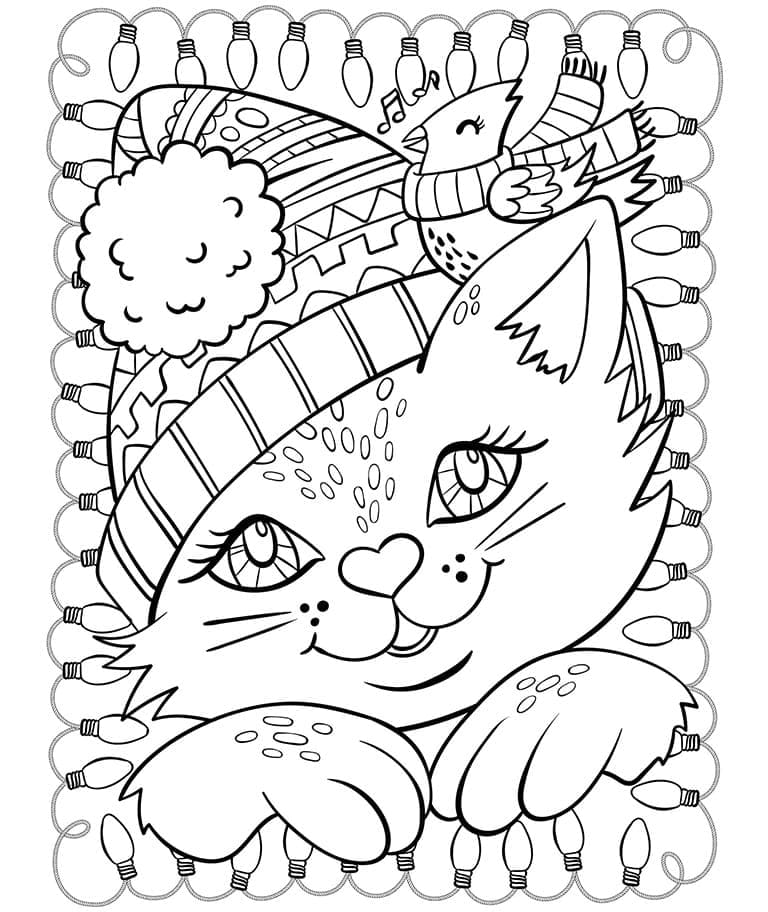 Coloriage Chat de Noël Gratuit