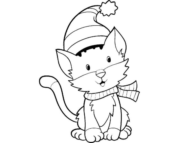 Coloriage Chat de Noël Imprimable