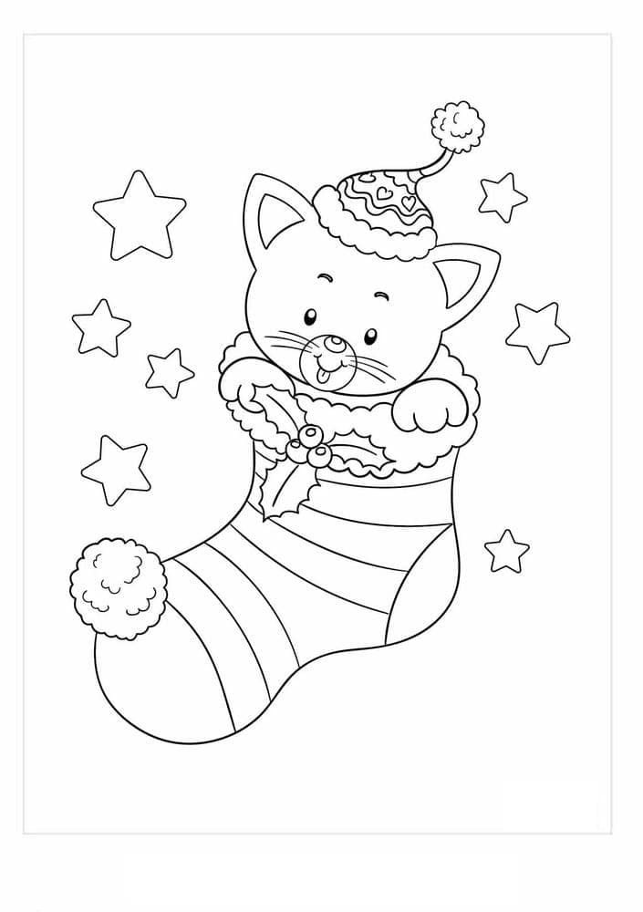 Coloriage Chat de Noël Pour les Enfants