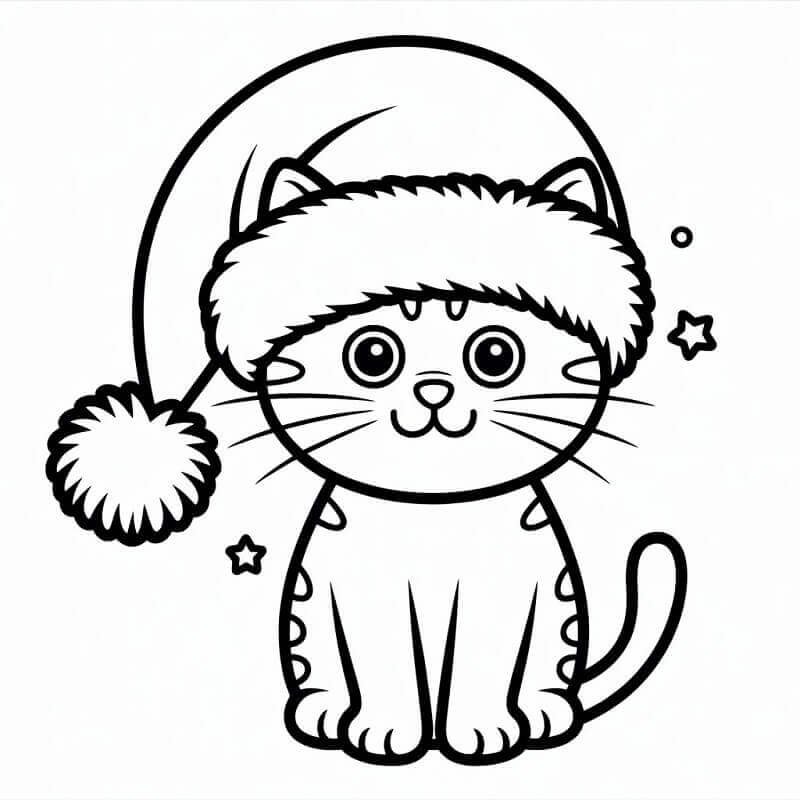 Coloriage Chat joyeux de Noël
