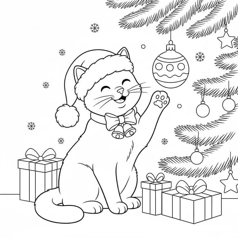 Coloriage Chat Mignon de Noël
