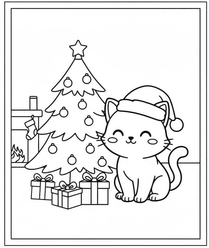 Coloriage Chat Noël