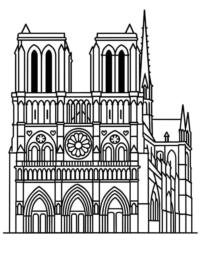 Coloriage Dessin de Cathédrale Notre-Dame de Paris Gratuit