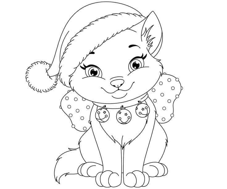 Coloriage Dessin gratuit d'un chat de Noël