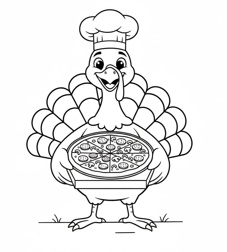 Coloriage Dinde avec pizza