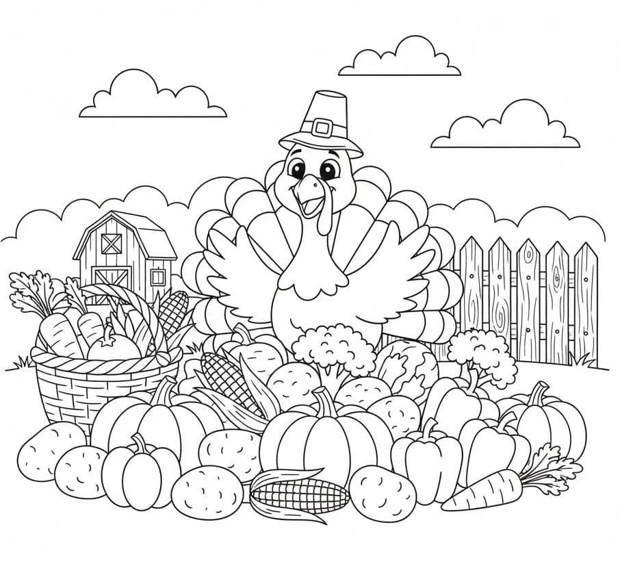 Coloriage Dinde et des légumes