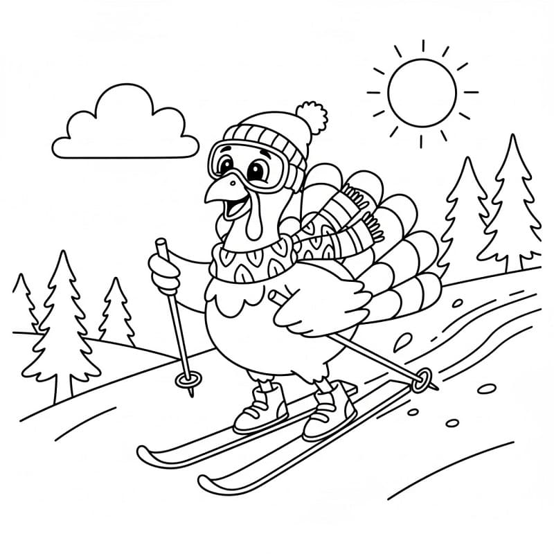 Coloriage Dinde fait du ski