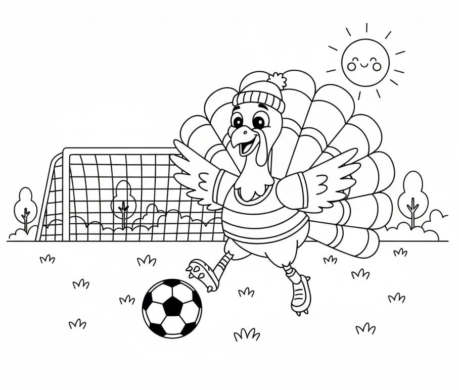 Coloriage Dinde joue au football