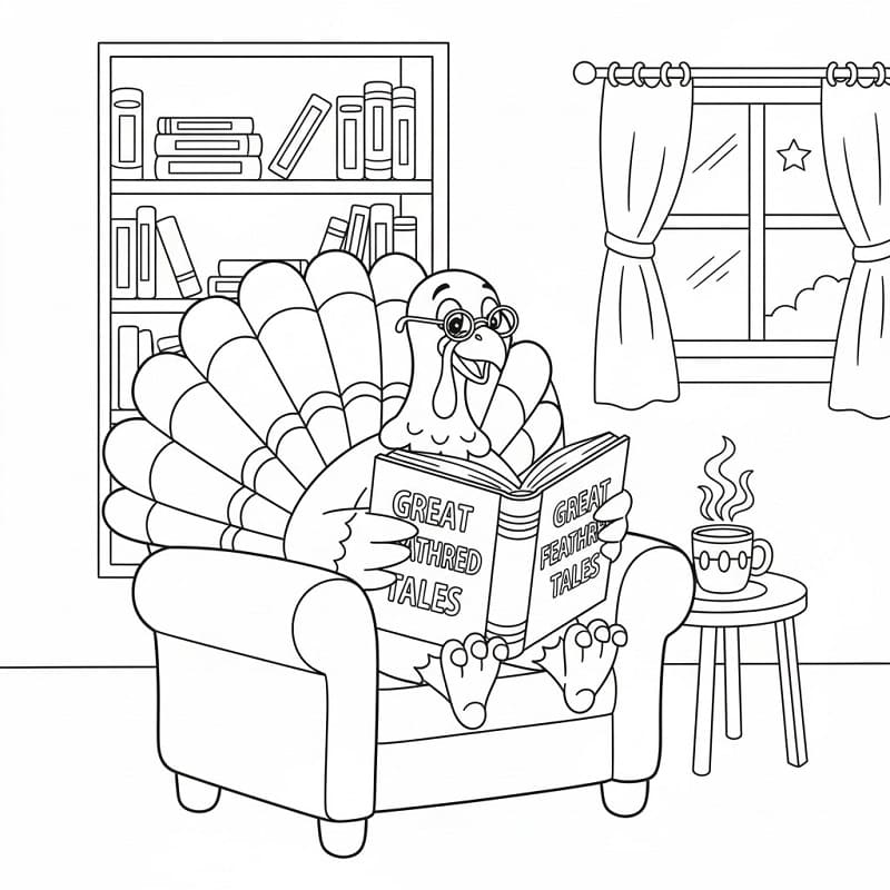 Coloriage Dinde lit un livre