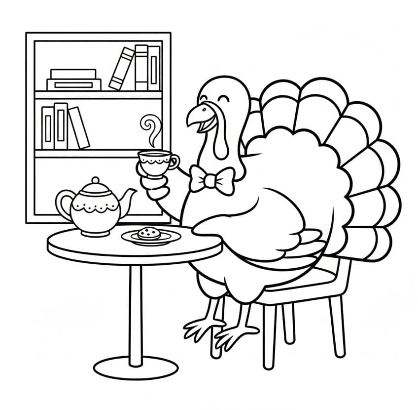 Coloriage Dinde prend le thé