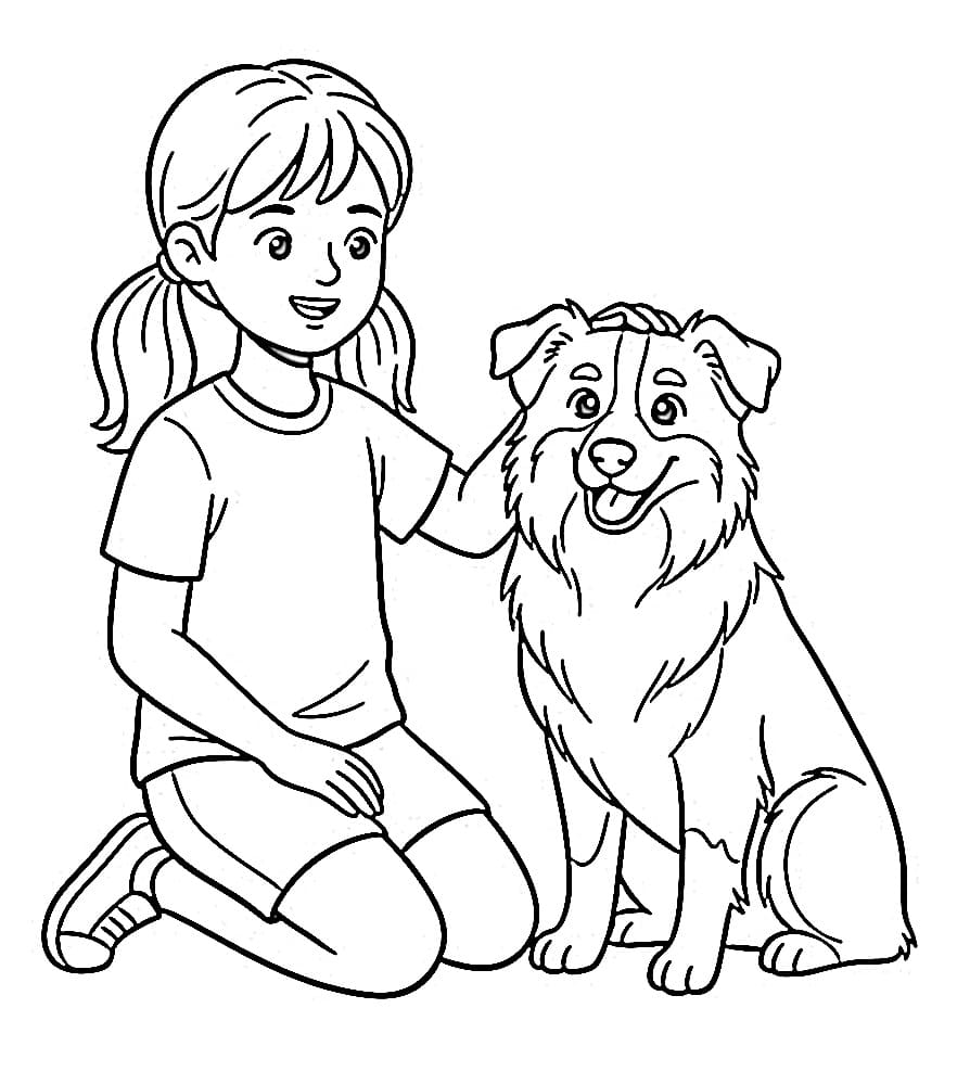 Coloriage Fille et berger australien