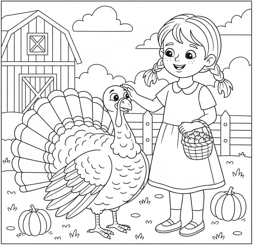 Coloriage Fille et dinde