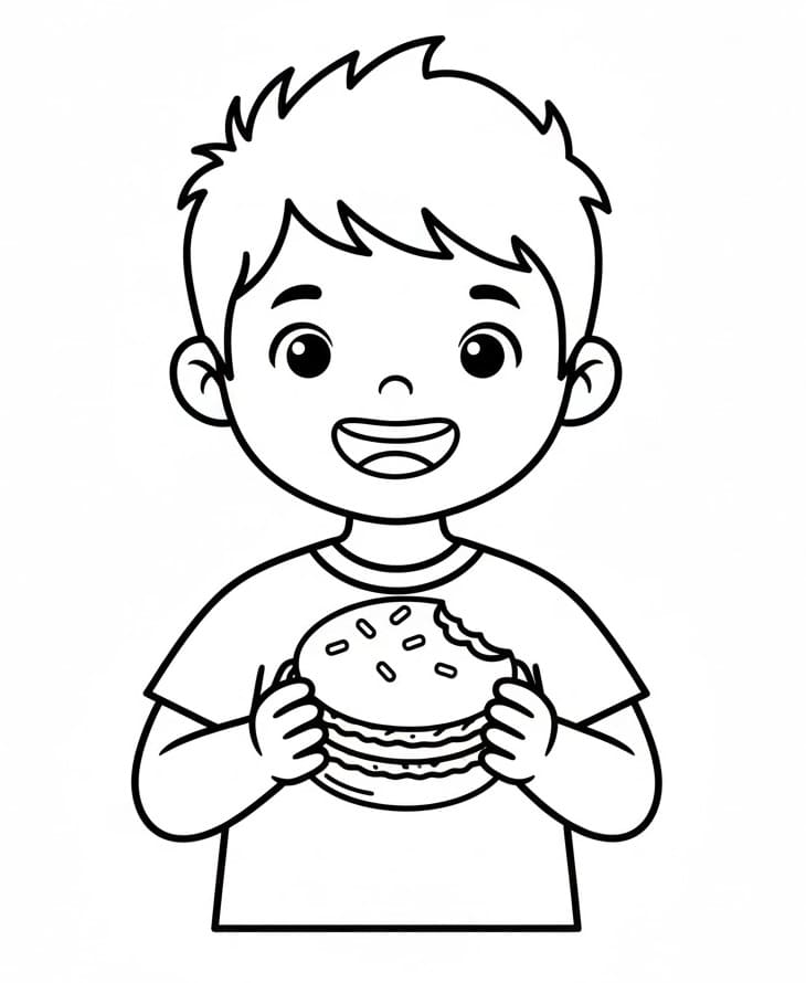 Coloriage Garçon avec Macaron
