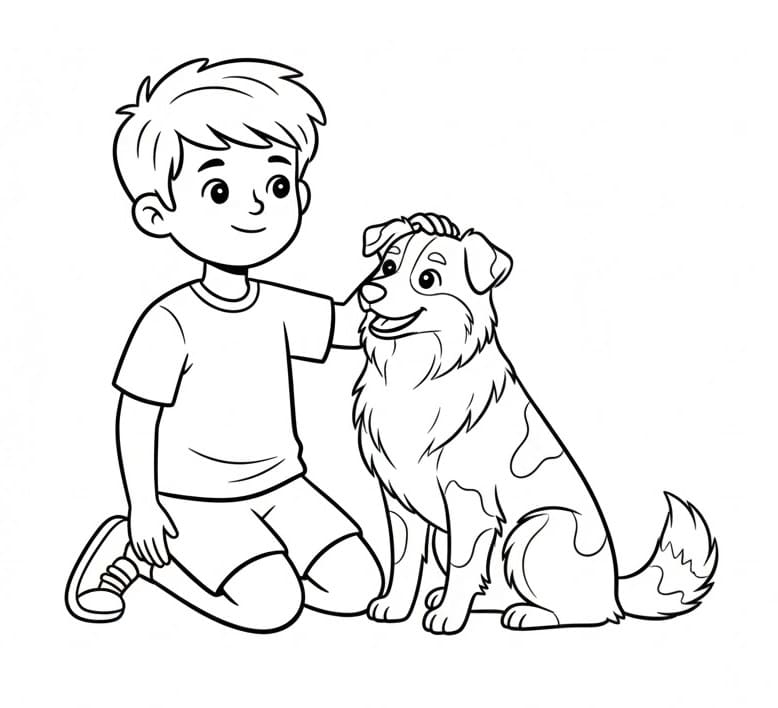 Coloriage Garçon et Berger Australien