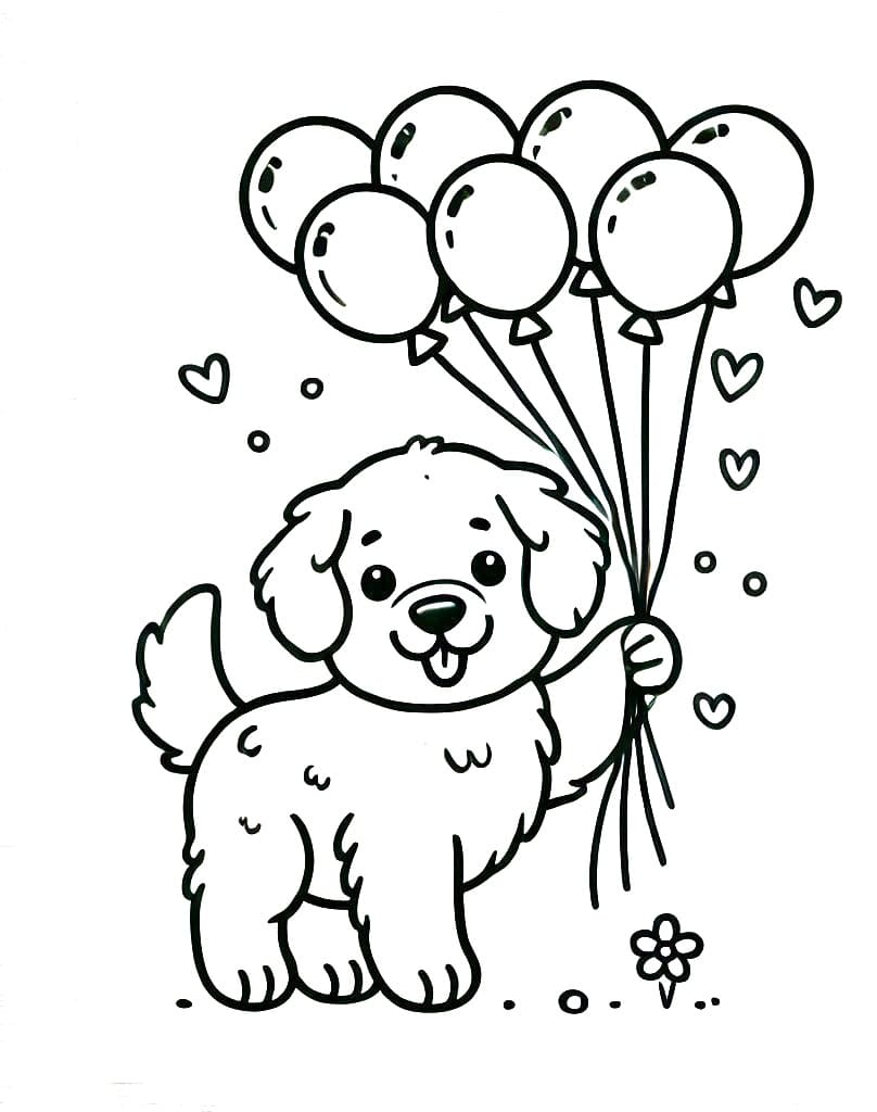 Coloriage Golden Retriever avec des ballons