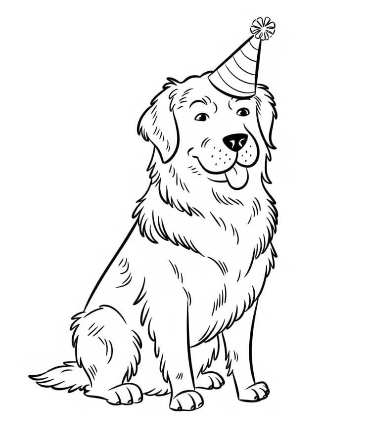 Coloriage Golden Retriever de fête