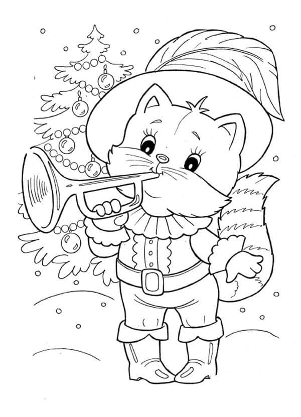 Coloriage Gratuit Chat de Noël