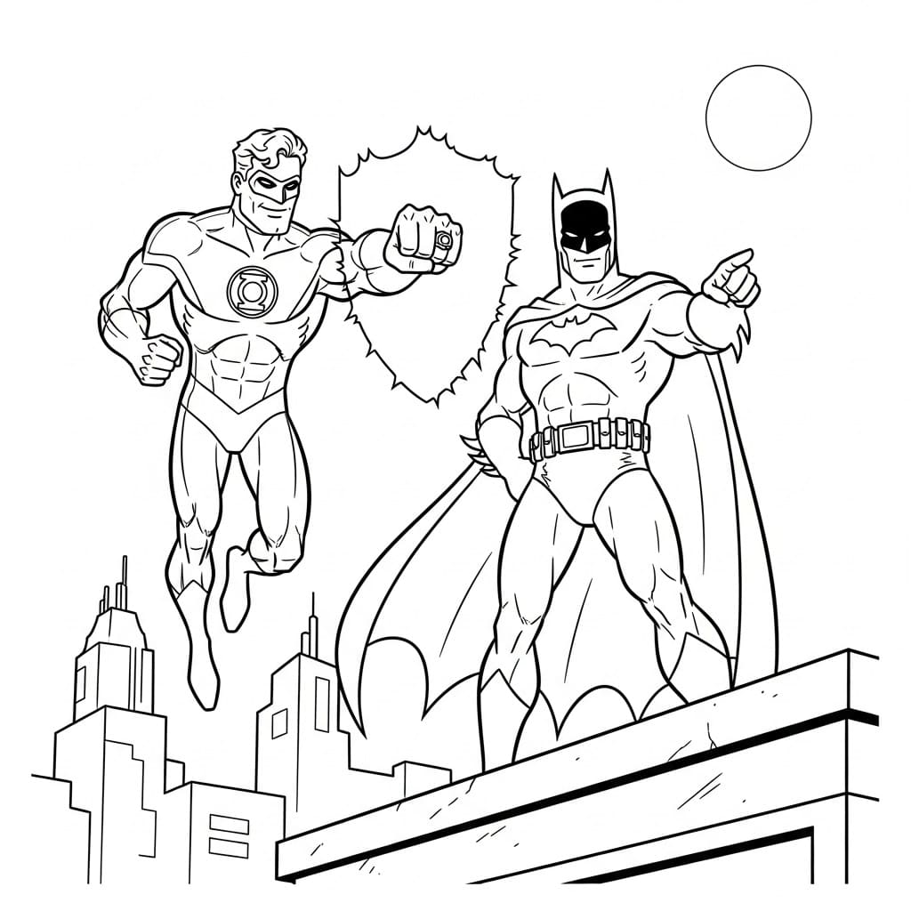 Coloriage Green Lantern et Batman