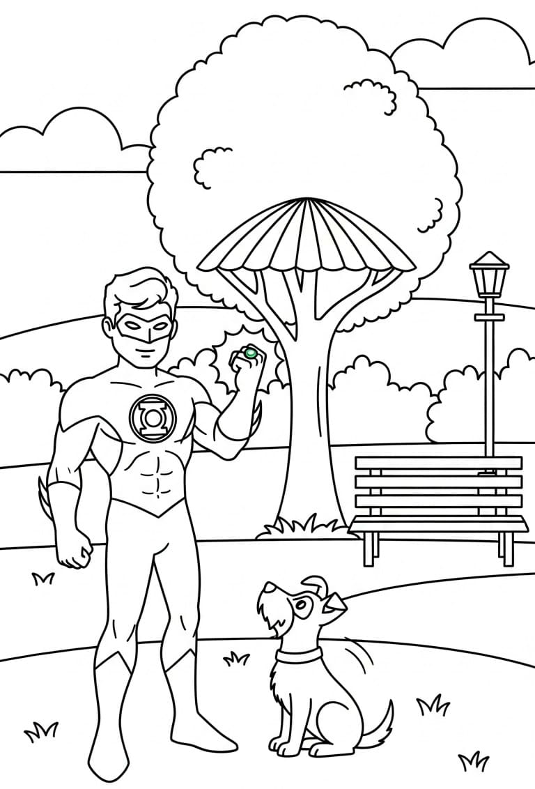 Coloriage Green Lantern et le chien