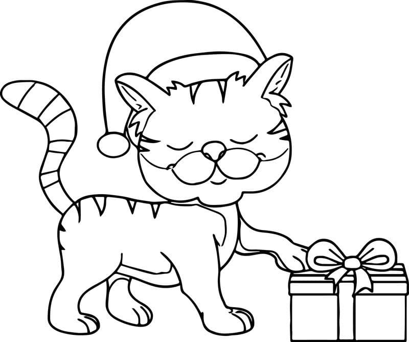 Coloriage Imprimable Gratuit Chat de Noël Pour les Enfants