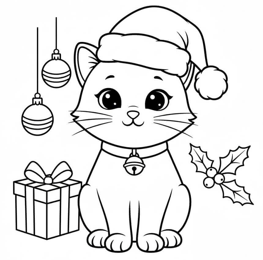 Coloriage Joli chat de Noël
