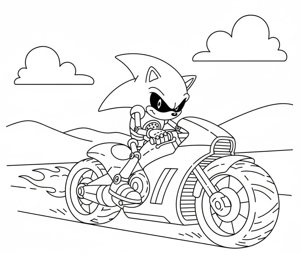 Coloriage Metal Sonic Conduit une Moto