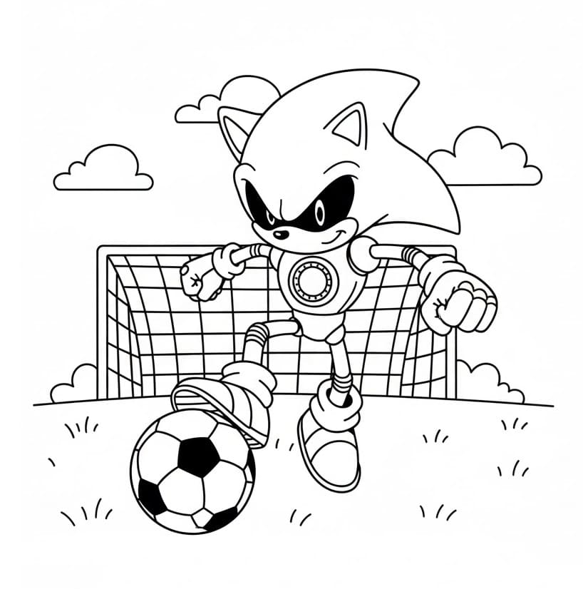Coloriage Metal Sonic Joue au Football