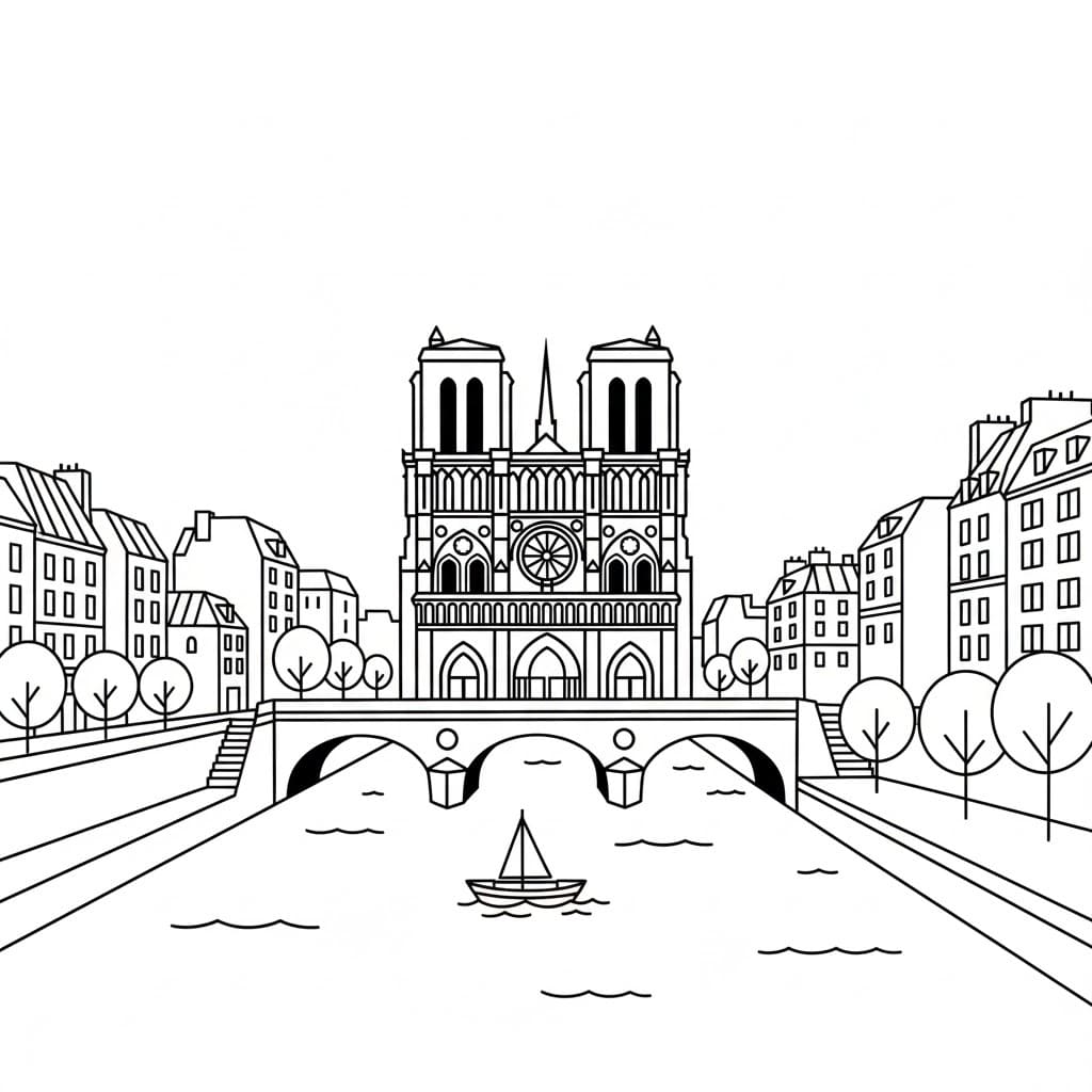 Coloriage Paysage de Cathédrale Notre-Dame de Paris
