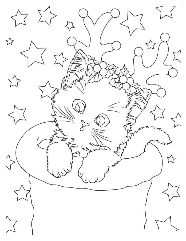 Coloriage Petit chat de Noël