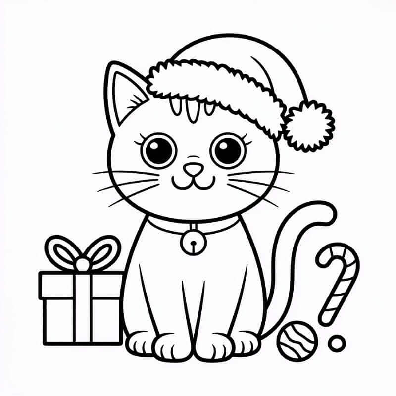 Coloriage Un Chat de Noël