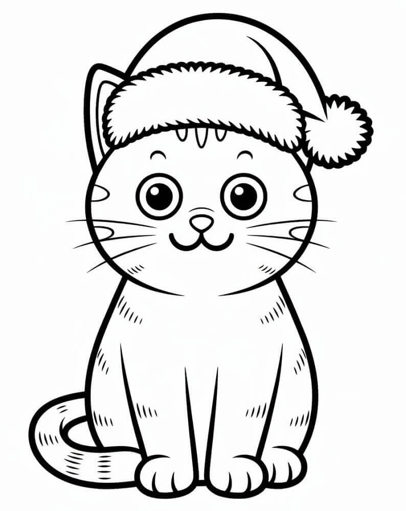 Coloriage Un chat joyeux de Noël