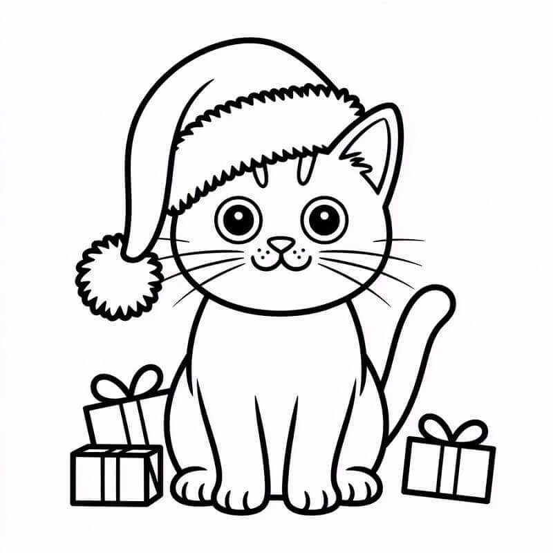 Coloriage Un Chat Noël