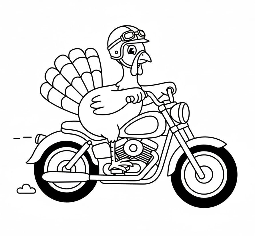 Coloriage Un dindon conduit une moto