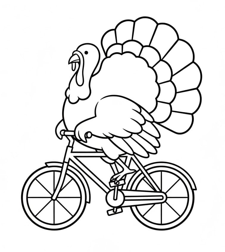 Coloriage Un dindon fait du vélo