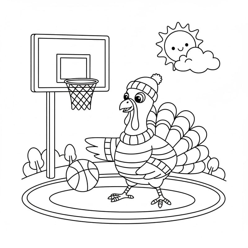 Coloriage Un dindon joue au basket-ball
