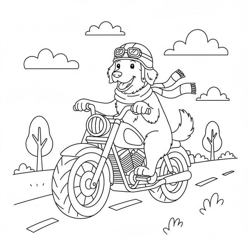 Coloriage Un golden retriever conduit une moto