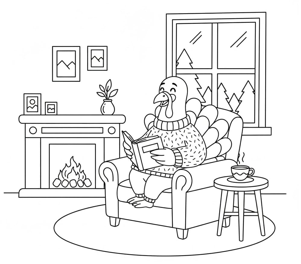 Coloriage Une dinde à la maison