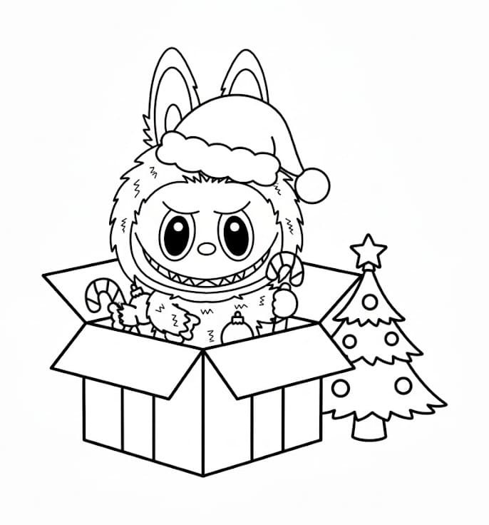 Coloriage Adorable Labubu à Noël