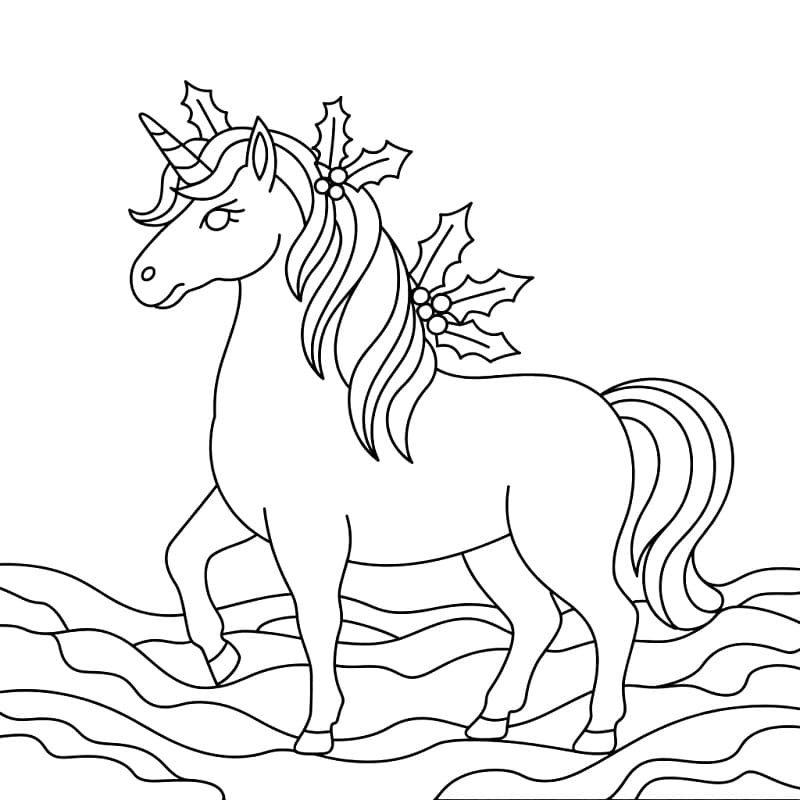 Coloriage Adorable Licorne de Noël
