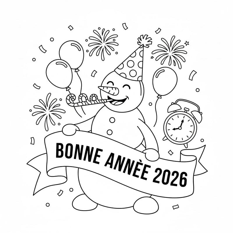 Coloriage Bonhomme de neige et bonne année 2026