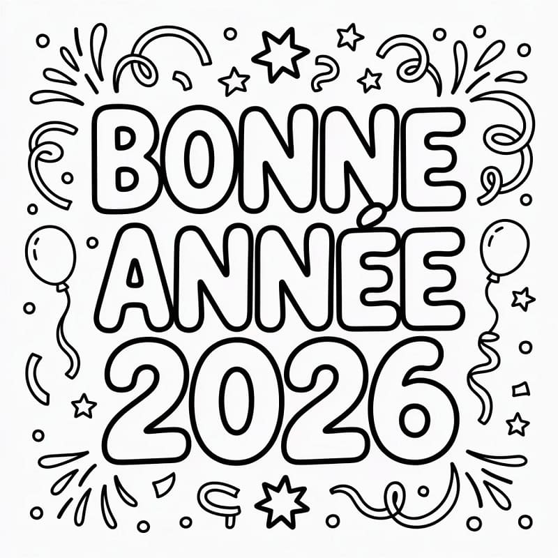 Coloriage Bonne Année 2026 Imprimable Gratuit Pour les Enfants