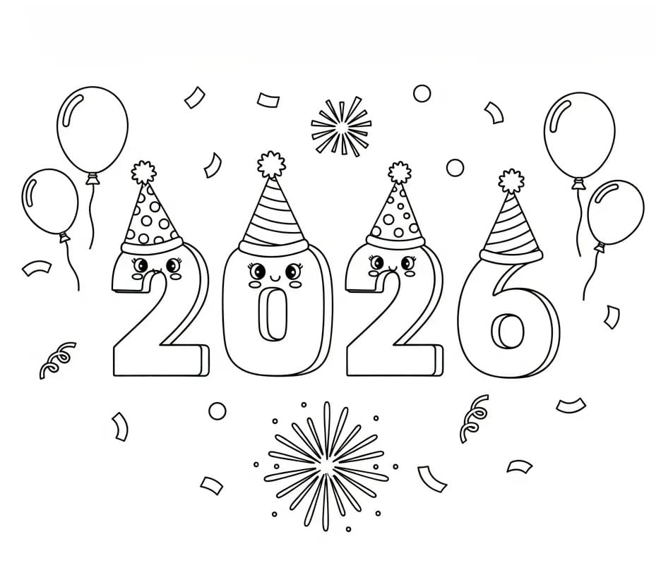 Coloriage Bonne Année 2026 Imprimable Gratuit