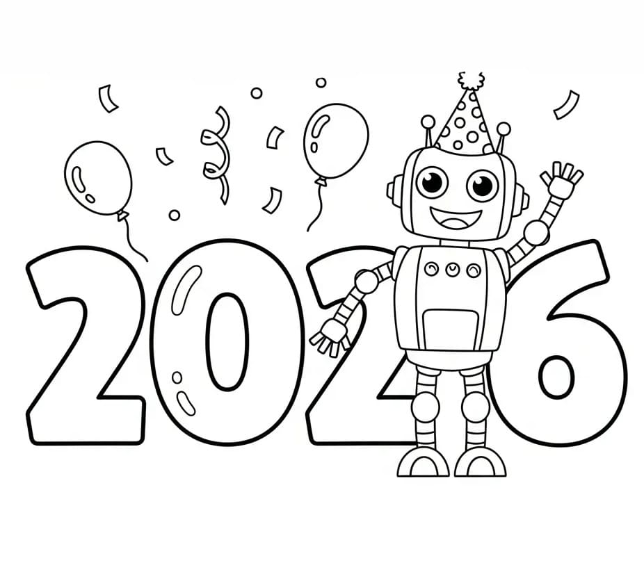 Coloriage Bonne Année 2026 Imprimable Pour les Enfants